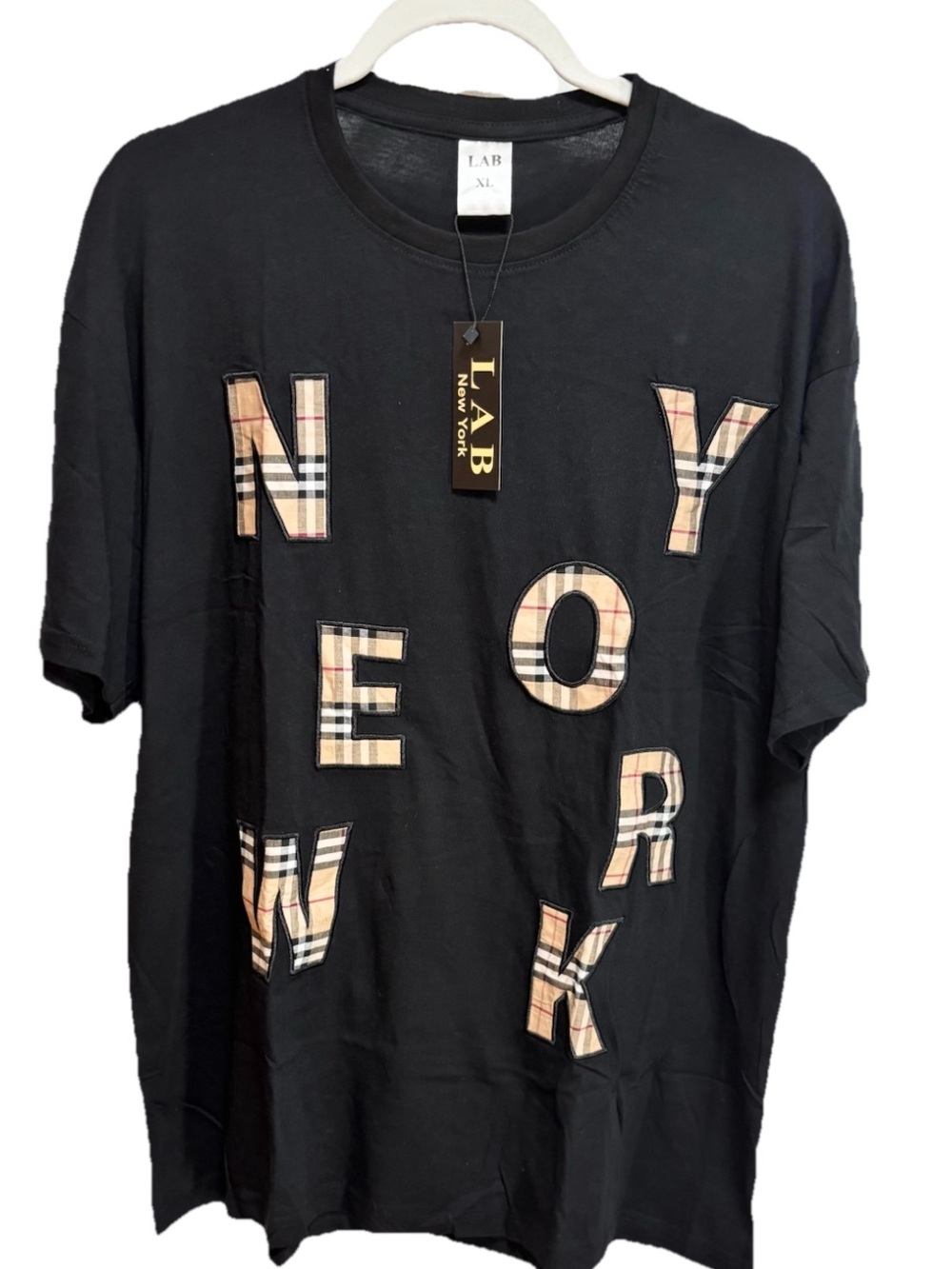 Lab new york black Graphic Tee with Plaid Lettering XL NWT